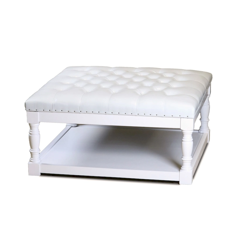 Cairona Tufted Bi-cast leather 34-Inch Shelved Ottoman Table