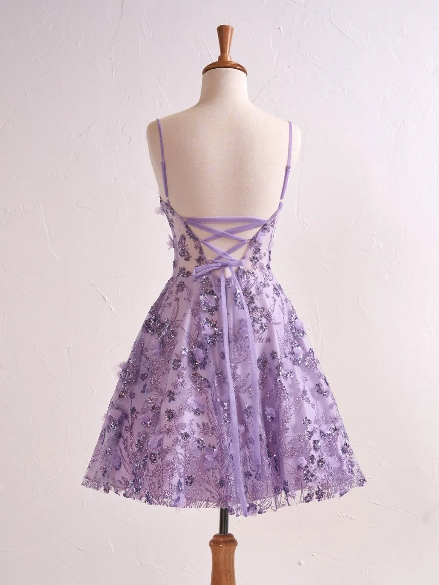 Lavender Floral Strapless Sweetheart Short Cocktail Dress