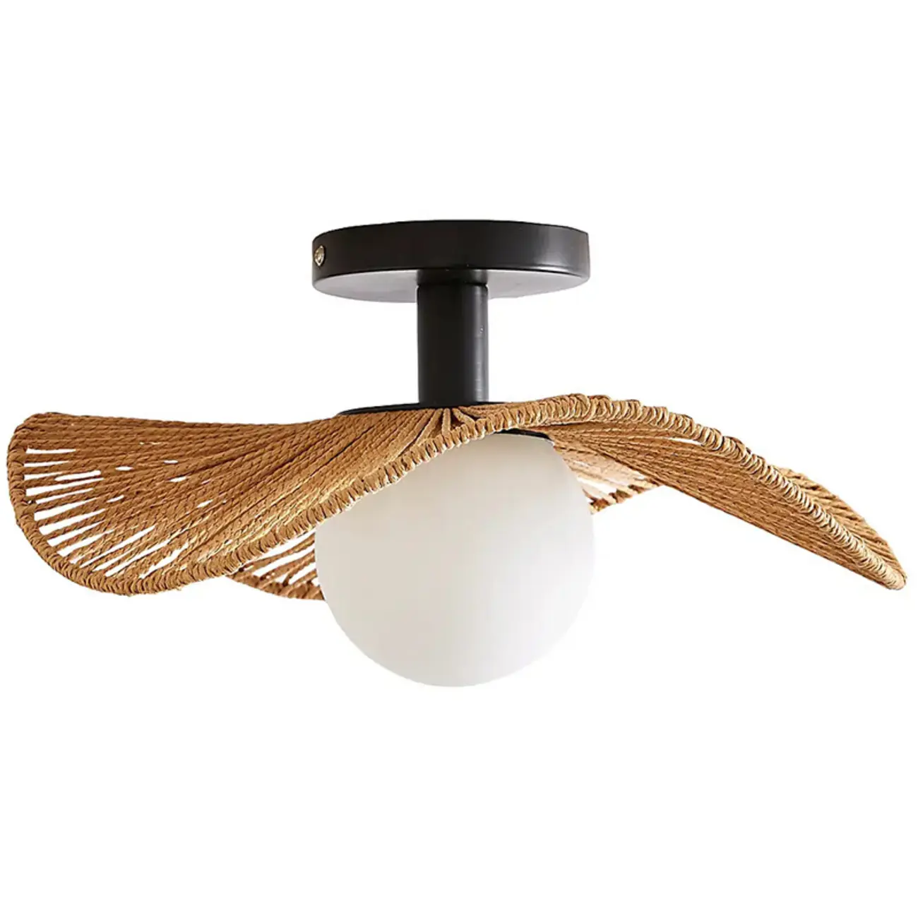Oriental LED Semi-Flush Ceiling Light with Rattan Shade