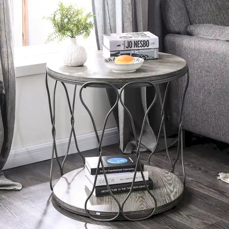Rustic Grey 24-inch Metal 1-Shelf Side Table