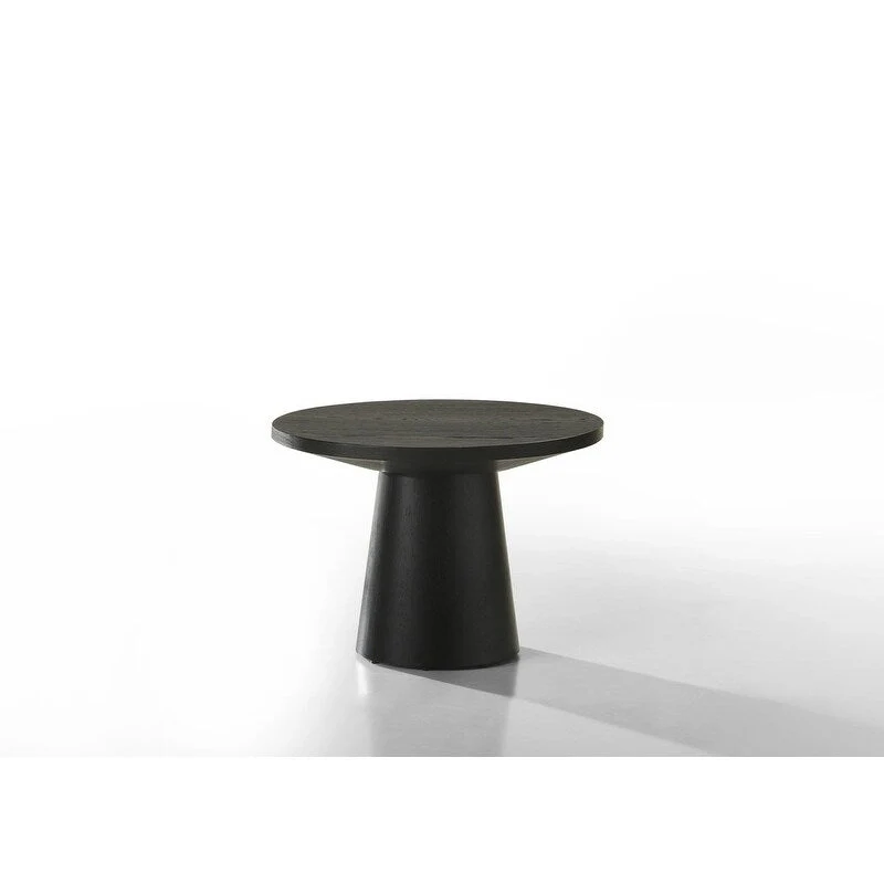 Black 22W Round End Table with Pedestal Base