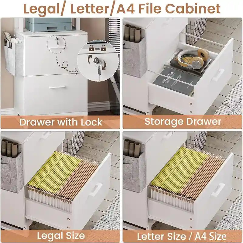 File Cabinet 2 Drawer Lock Filing Cabinet Printer Stand Bookshelves