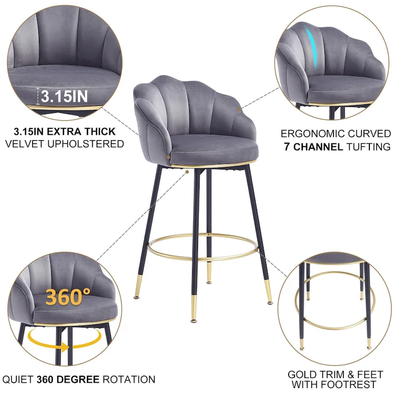 Modern Swivel Bar Stools With Backs – Set of 2, Stylish Kitchen Counter Seating