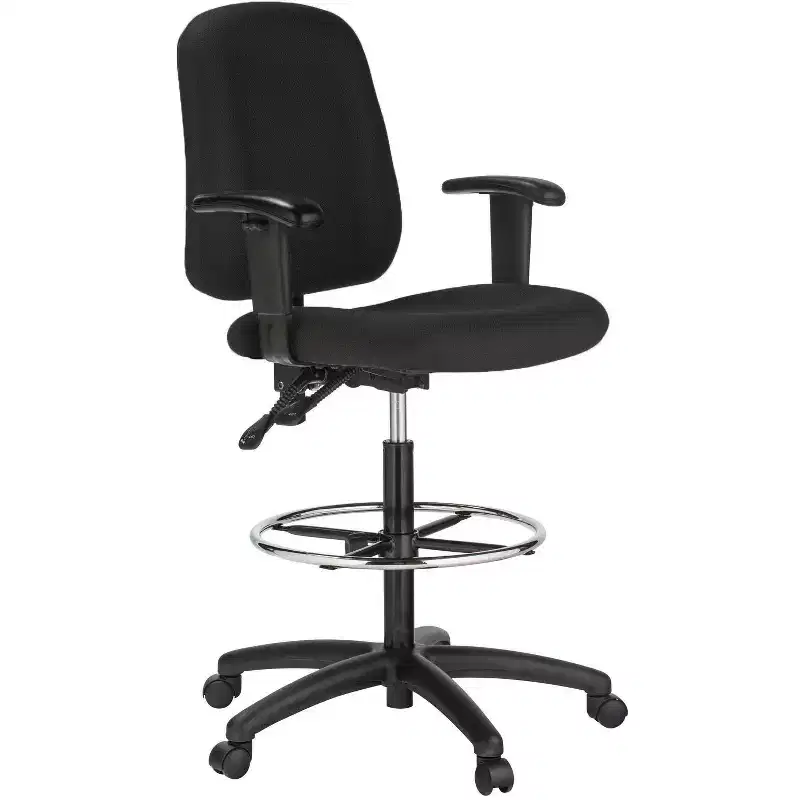 Dual Function Drafting Stool With Arms - Black Fabric