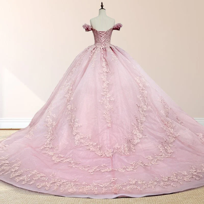 Pink Ball Gown Off the Shoulder Quinceanera Dresses