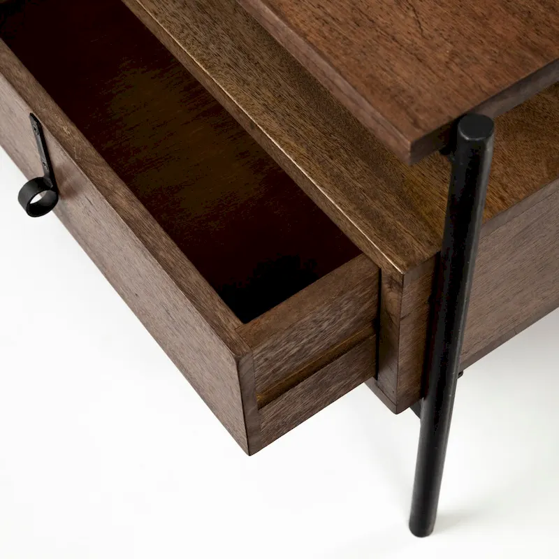 Glenn I Square Dark Brown Wood and Iron Black Frame Side Table