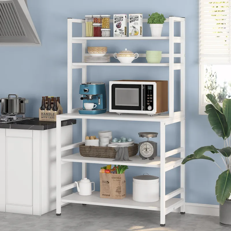 5-Tier Kitchen Bakers Rack with Hutch - Brown/Black/White