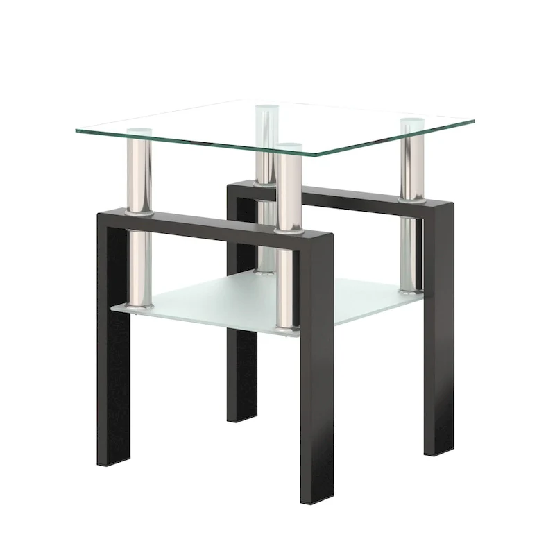Square Tempered Glass Coffee Table with Metal Legs
