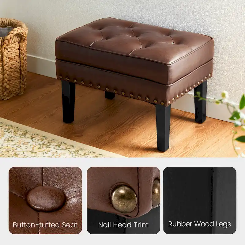 Glitzhome Set of 2 22W Leatherette Button-tufted Foot Stools Ottomans