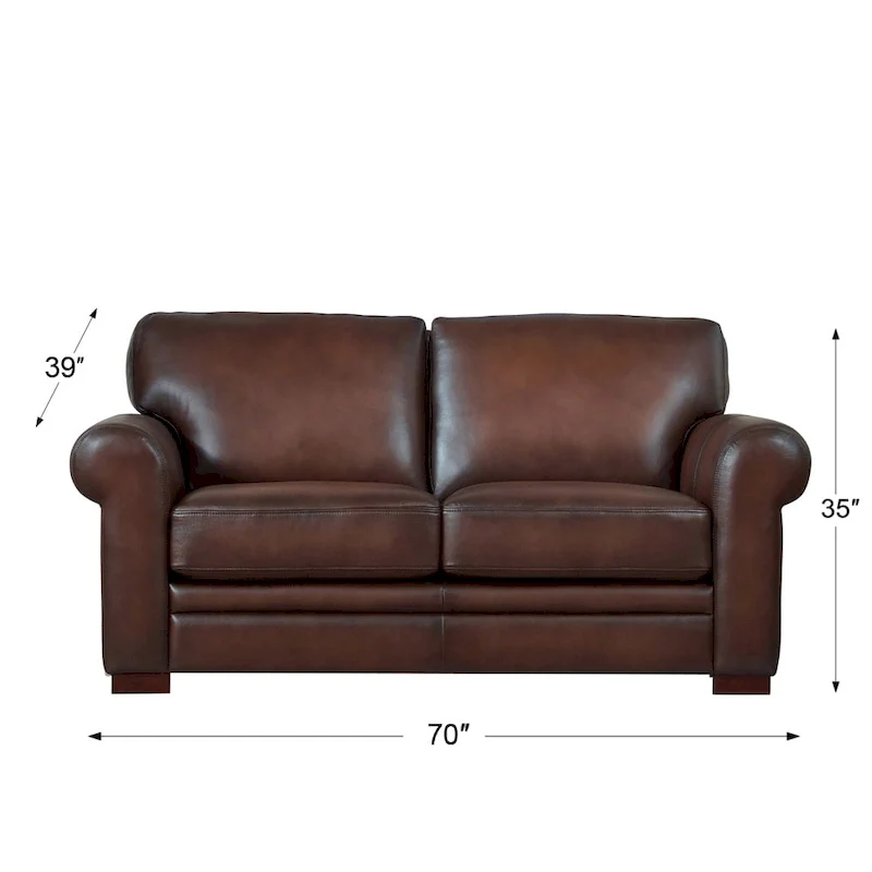 Brown Top Grain Leather Sofa with Track Arms