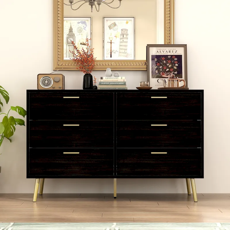 6-Drawer Dresser, Dark Brown / White, Single-User Bedroom Storage