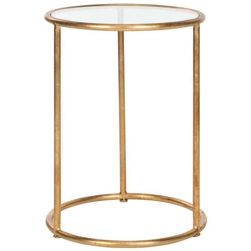 Gold Iron Round Accent Table with Mirrored Top – 15Wx15Dx20H, Timeless Design