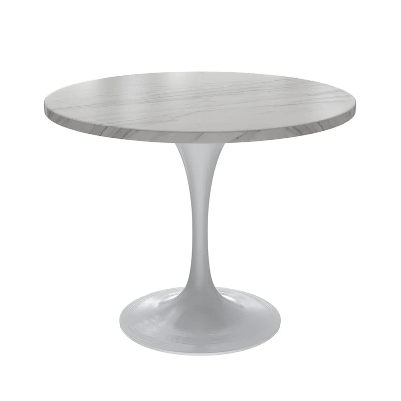 Verve Dining Table with a 36  Round Tabletop in White Steel Pedestal