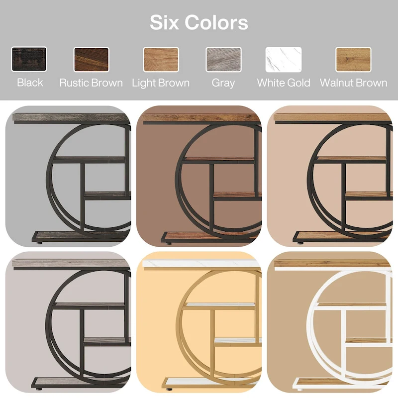 Industrial 4-Tier Sofa Table Entryway Table with Circle Base