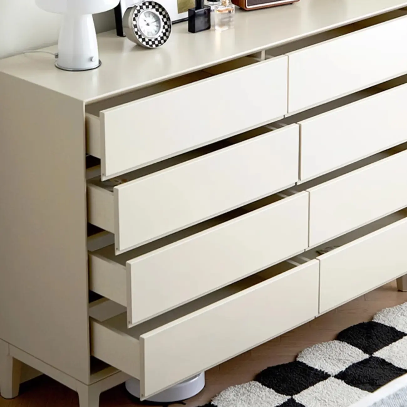 Modern White Wooden Double Dresser with Soft-Close Drawers
