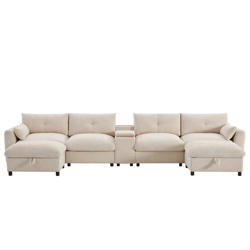 Gray Chenille Modular U-Shaped Sectional Sofa, 6-Seat