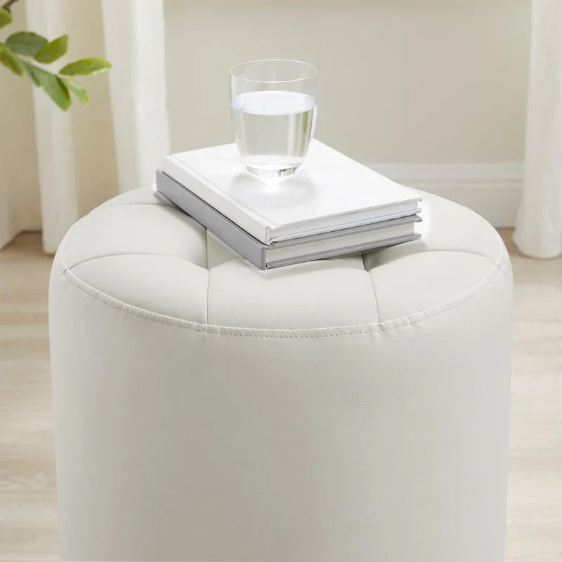 Faux Leather Swivel Ottoman - Round