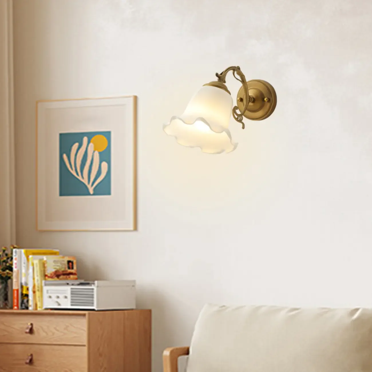Mini White Wall Sconce with Glass Shade for Living Room