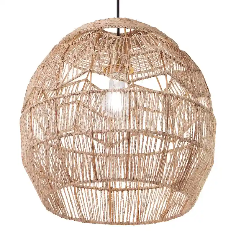 Charlotte River of Goods Metal and Woven Hemp Rope Hanging Pendant Light - 15.5  x 15.5  x 15.75/62.75