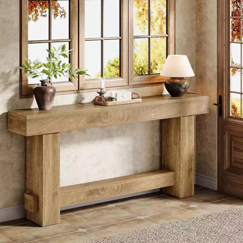 Lantine 70.9-Inch Entryway Console Table, Extra Long Wooden Farmhouse Sofa Table for Hallway, Living Room, Wood Grain Finish