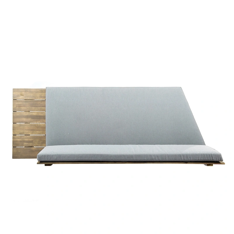 Deco Outdoor Sofa, 2 Seater, Gray Fabric, Brown Slatted Wood, 76 Inch