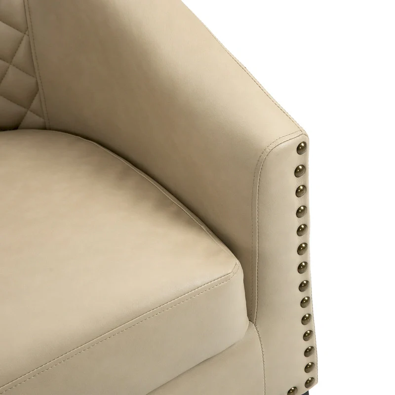 Modern Faux Leather Barrel Accent Chair with Wood Legs