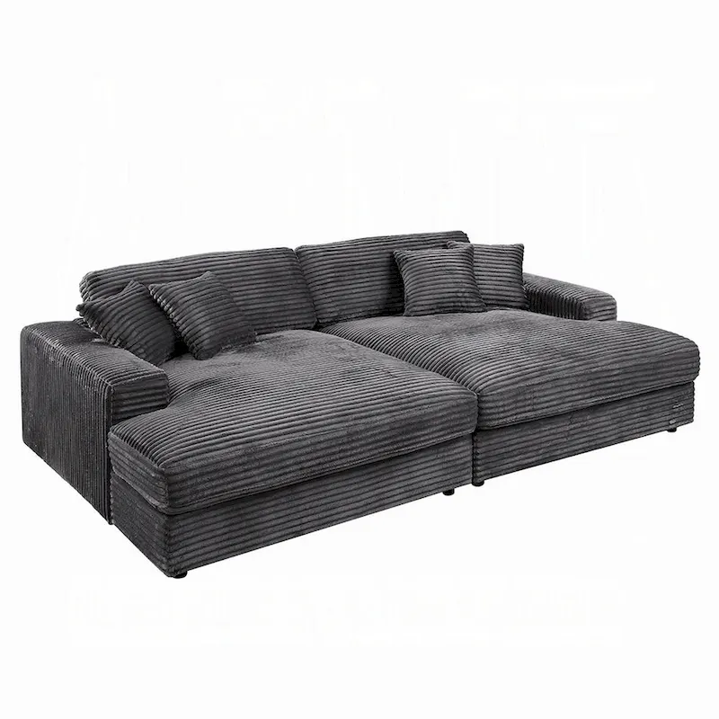 2-Piece Sectional Sofa Daybed Set with 4 Throw Pillows, Dark Gray Velvet, Pocket Coil Seat