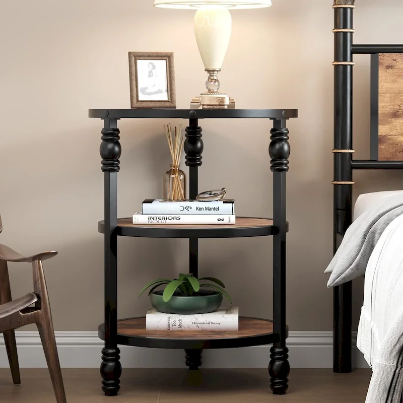 3-Tier Round Side Table with Wood Grain Finish