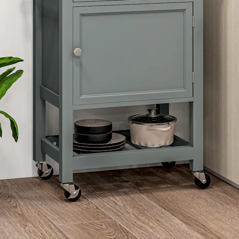 Rolling Kitchen Cart with Rubberwood Top - Storage Island on Wheels (Grey)