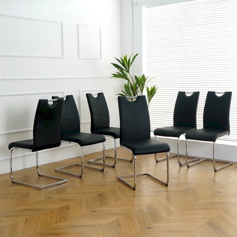 Set of 6,Dining Chairs with Faux Leather Padded Seat Upholstered with Chrome Metal Legs Side Chairs