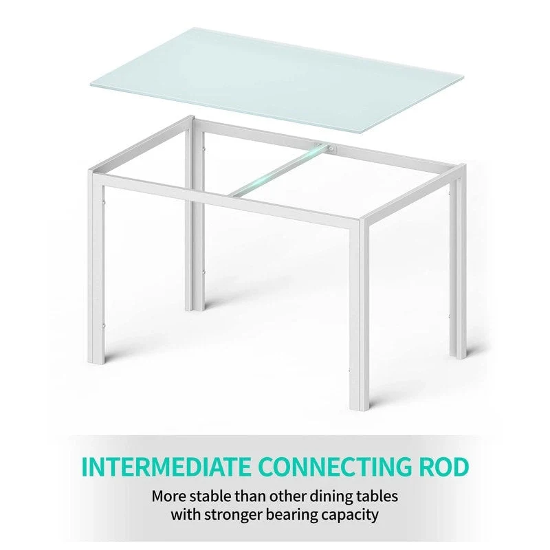 5 Pieces Glass Dining Table Set, 4 Person Modern Home Kitchen Chairs with High Back PU Leather Dining Chairs