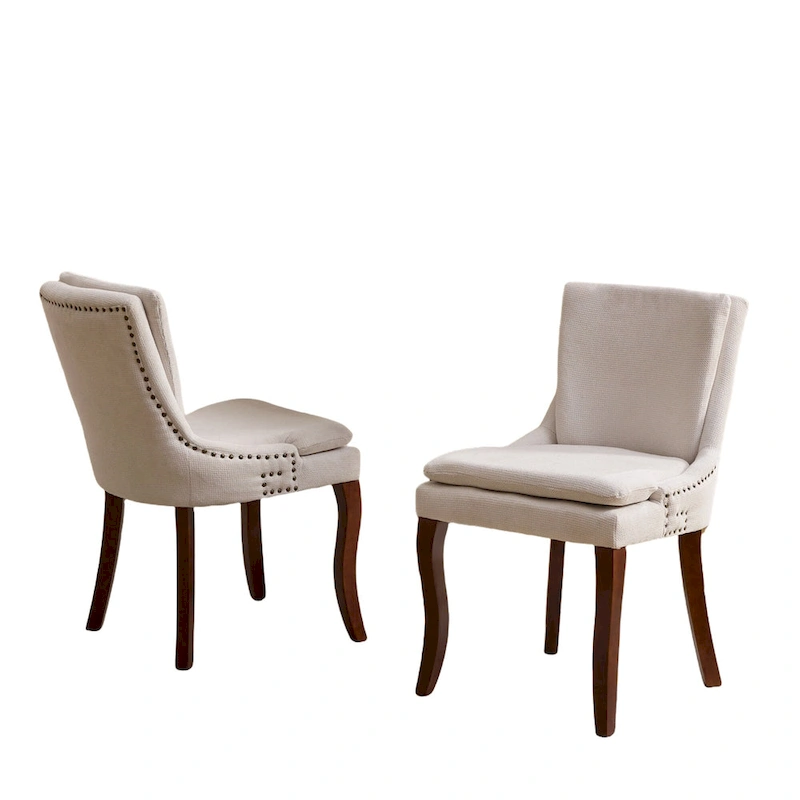 Chenille Fabric Upholstered Dining Chairs w/ Solid Wood Legs(Set of 2)