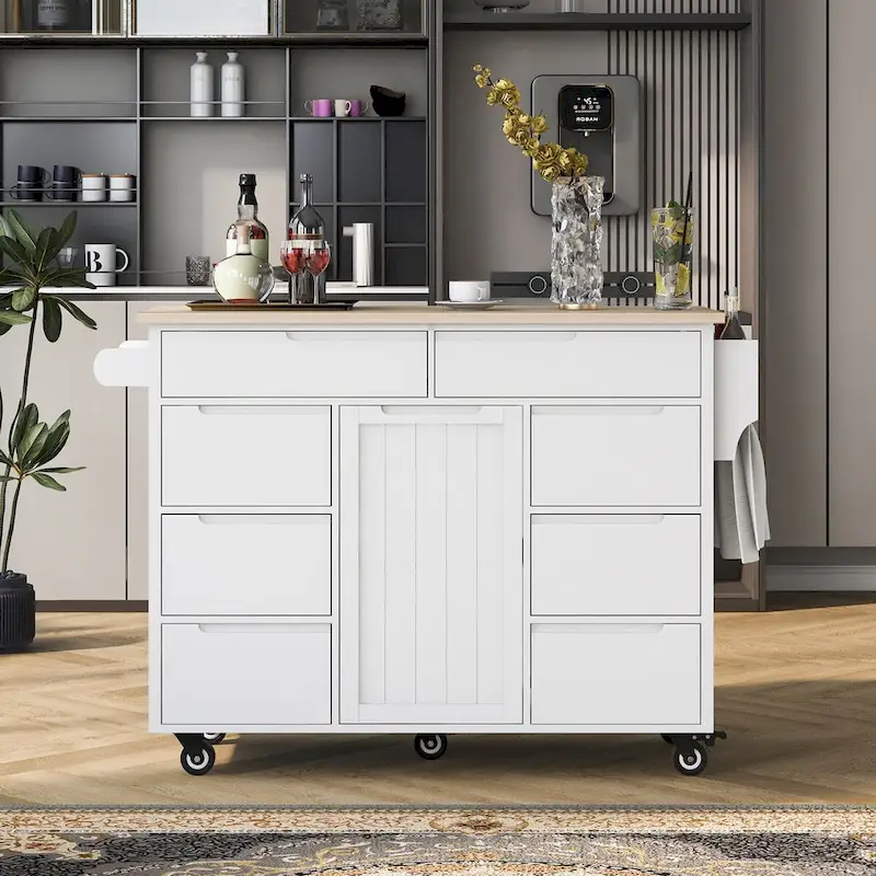 8 Drawer Rubber Wood Kitchen Island