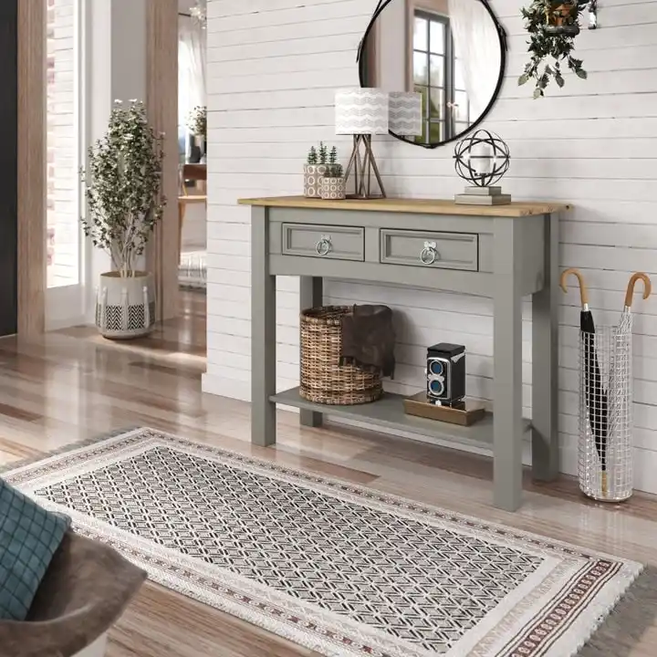 Wood Hall Table Console with 2 Drawers