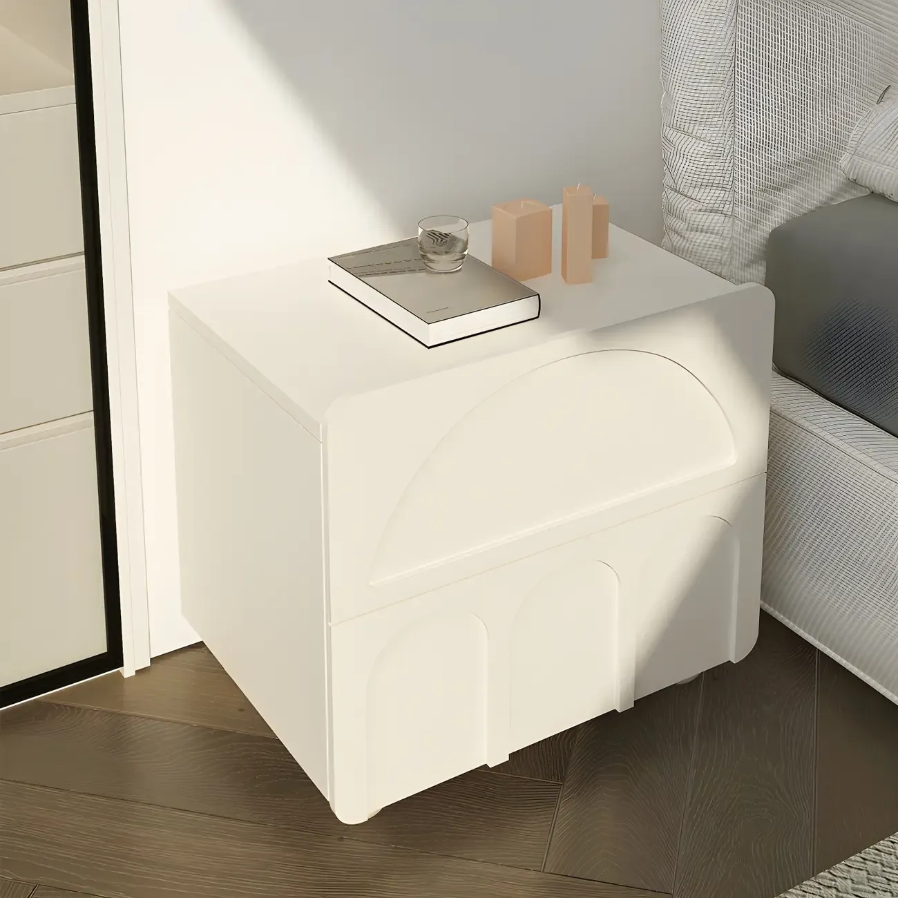 White Modern 2 Drawers Solid Wood Small Nightstand