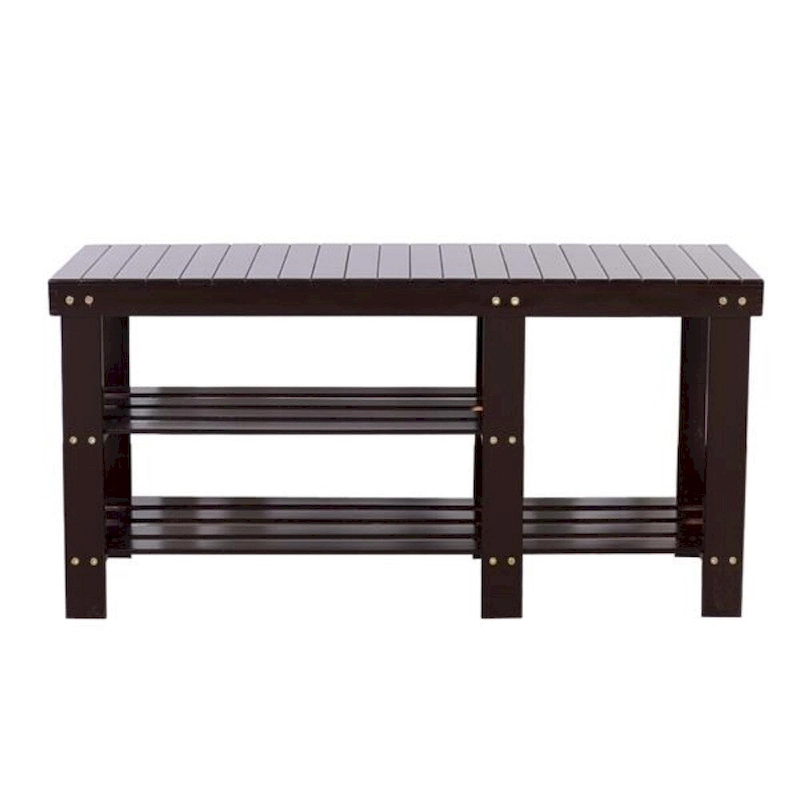 90cm Strip Type Bamboo Stool Shoe Rack with Boots Compartment Coffee - 35.43 x 11.02 x 17.72