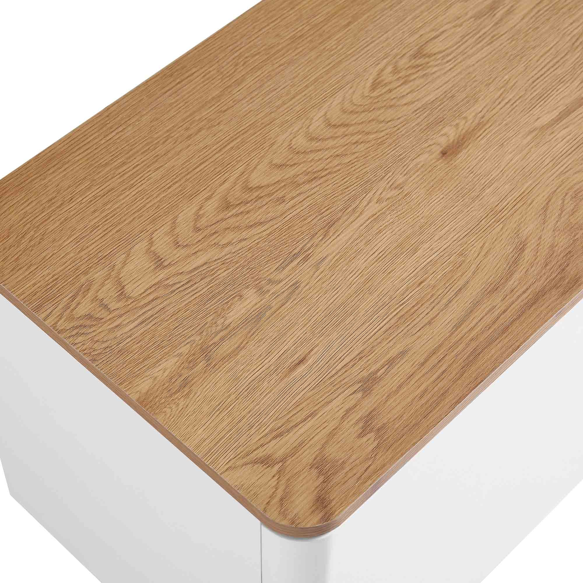 Curved Edge 59in. Wide TV Unit, Off White with Oak Top