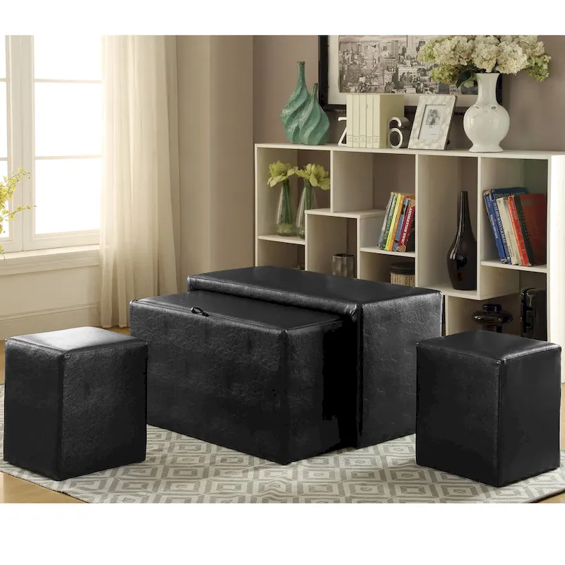 Cole Contemporary Faux Leather 4-Piece Nesting Bench and Ottoman Set by Furniture of America