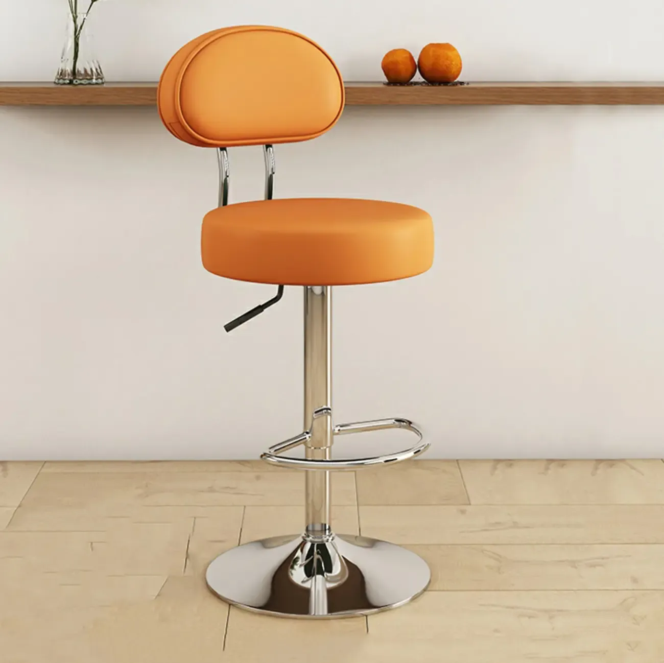 Round Adjustable Faux Leather Bar Stools with Back