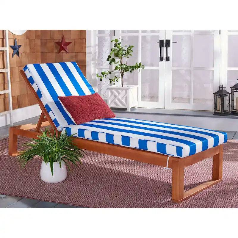 SAFAVIEH Outdoor Living Solano Brown/ Navy Sunlounger - 25W x 81D x 37H