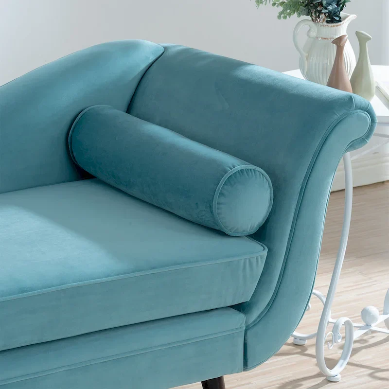 Upholstered Chaise Lounge with Scroll Arm and Wave Back