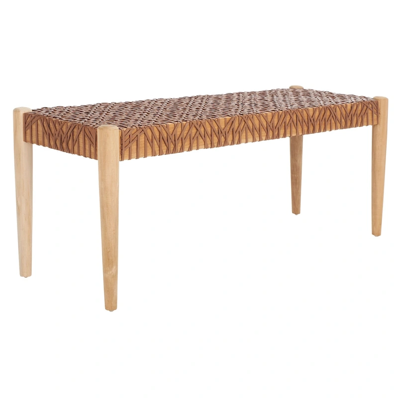 SAFAVIEH Mahalia Bandelier Wood & Leather Bench - 47 W x 16 D x 19 H - 47Wx16Dx19H