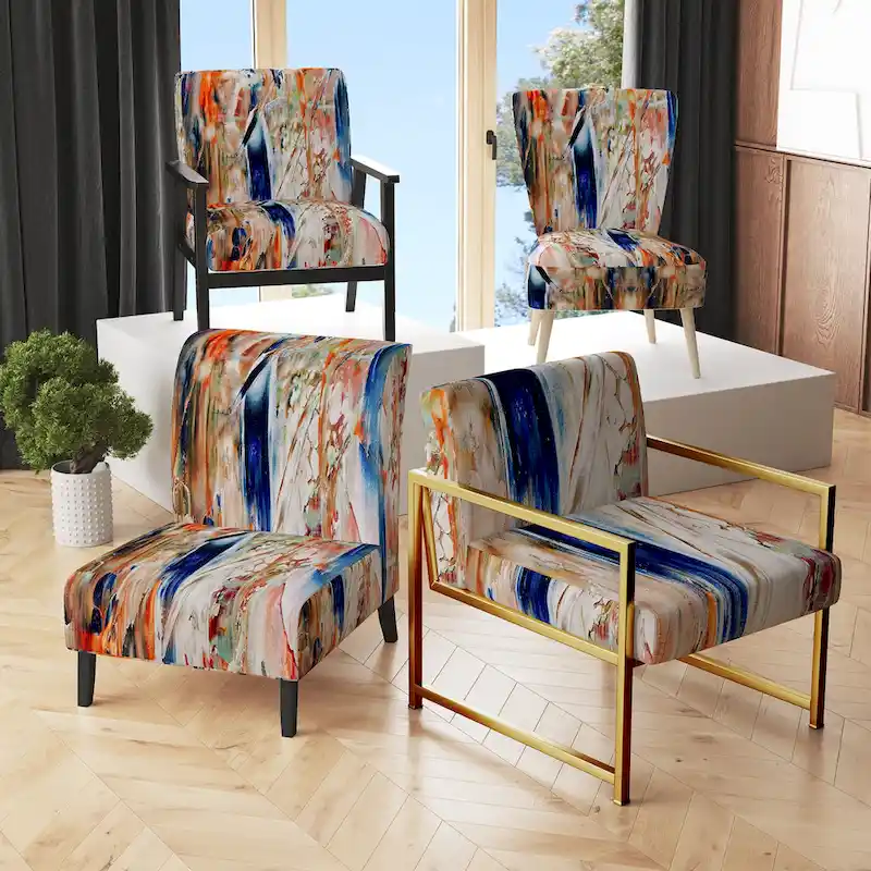 Designart Colorful Abstract Painting Strokes II Upholstered Modern Accent Chair and Arm Chair