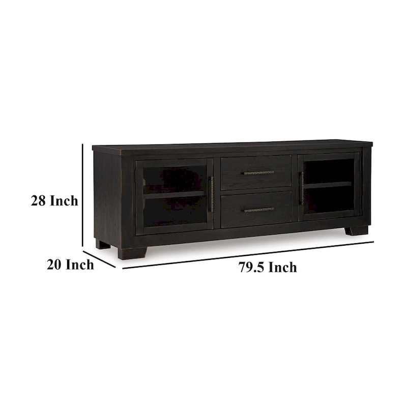 Galli Large TV Media Console, 2 Drawers, 4 Shelf, Black Wood, 80 Inch