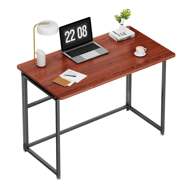 Brown Folding Desk with Metal Frame - 43 Inch - No Assembly