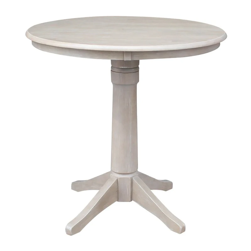 Round Top 36 x 36 Solid Wood Pedestal Table in Washed Gray Taupe