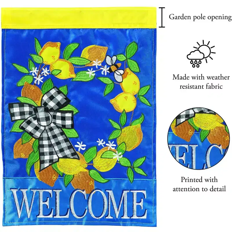 Magnolia Garden Welcome Lemons 29 x 42 Blue Polyester Outdoor Hanging Flag