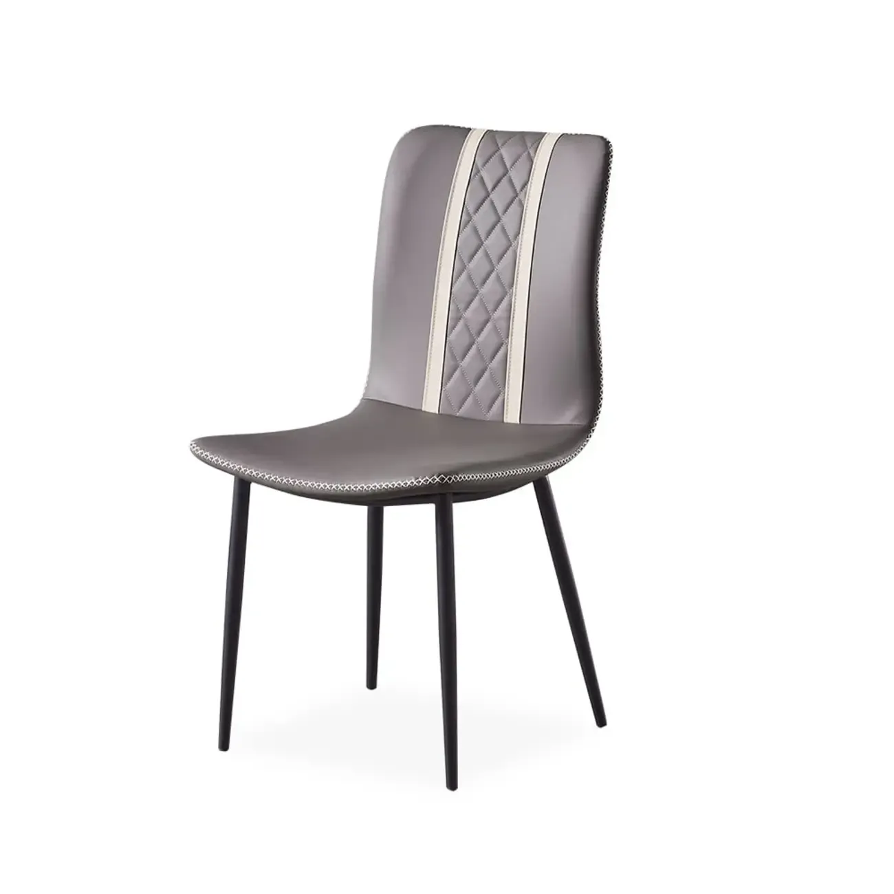 Modern Gray Faux Leather Metal Leg Armless Dining Chair