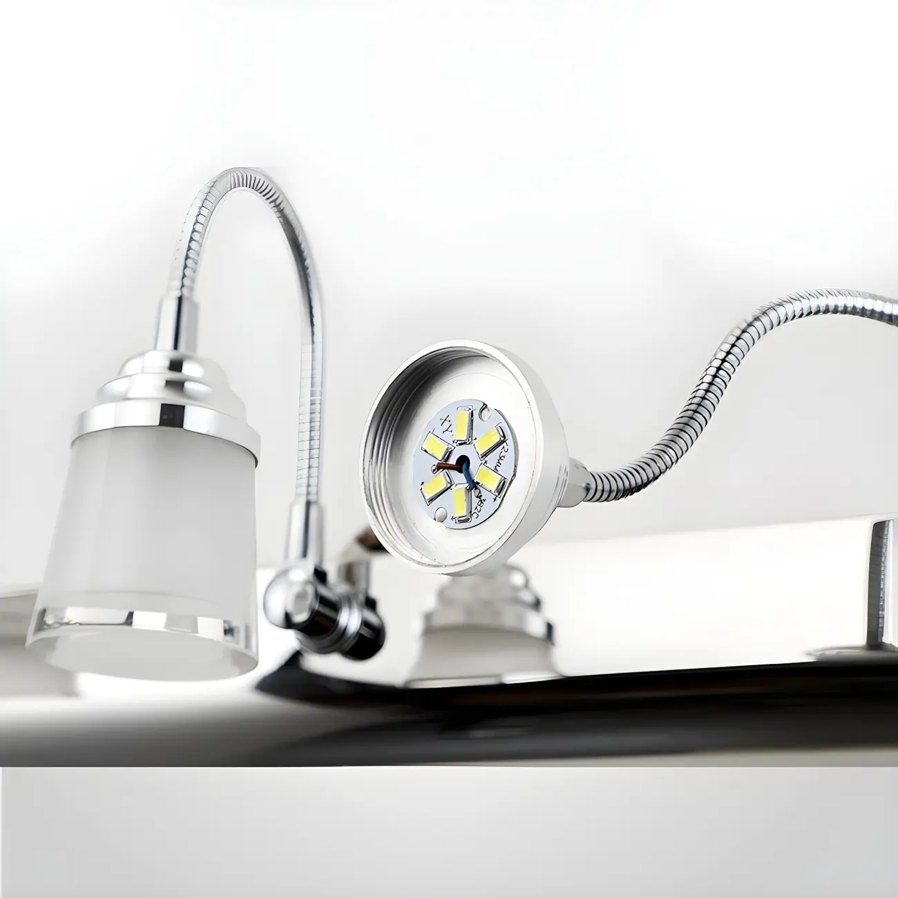 Modern Chrome LED Bathroom Vanity Light with White Shade