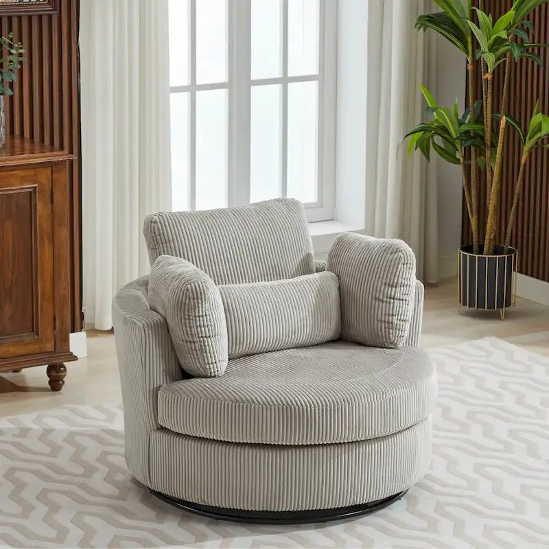 Upholstered Swivel Barrel Armchair Club Chair With Metal Base
